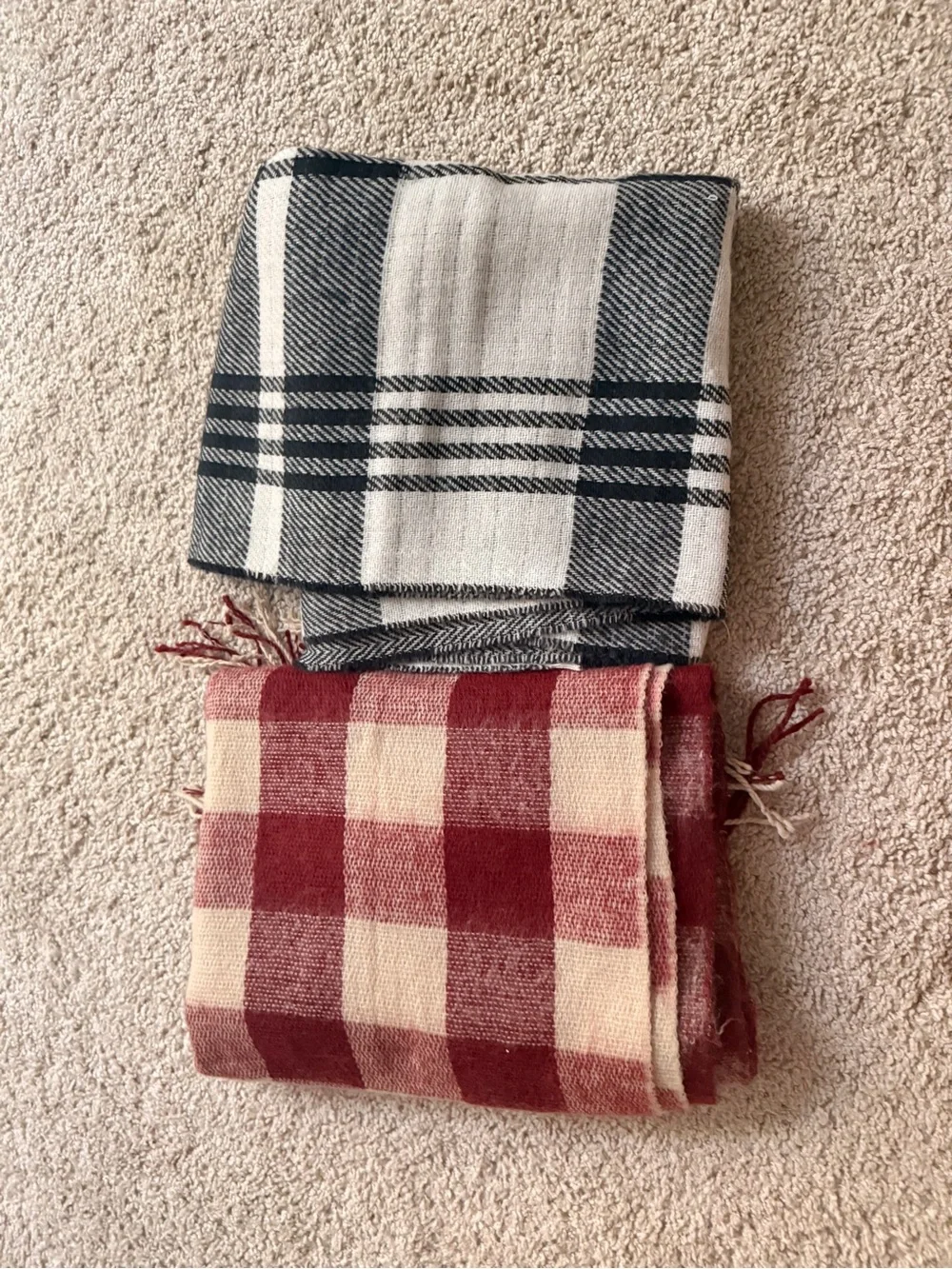 Cozy Plaid Scarf Duo - Black & White + Red & Cream